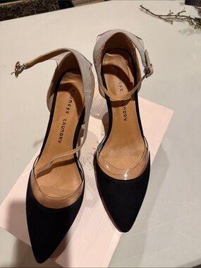 Chinese Laundry Black Pointed Clear-Strap Ankle Pumps